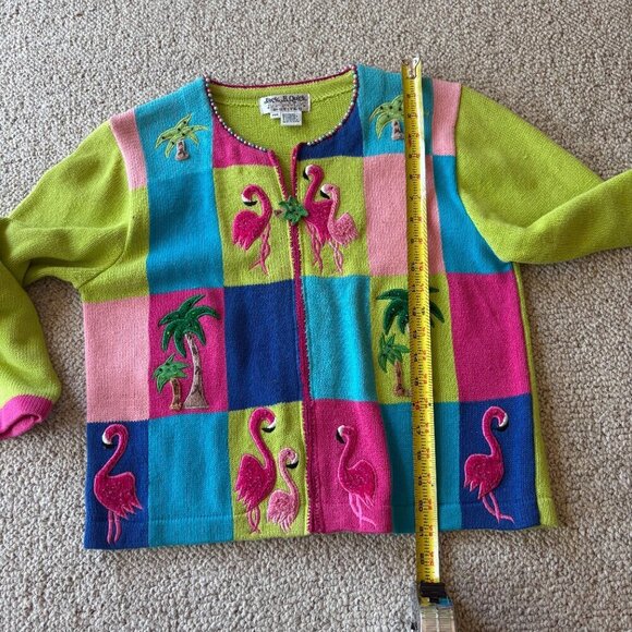 Jack B. Quick PM Flamingo Colorblock Sweater – Tropical Vibes & Pearl Collar - Picture 10 of 11